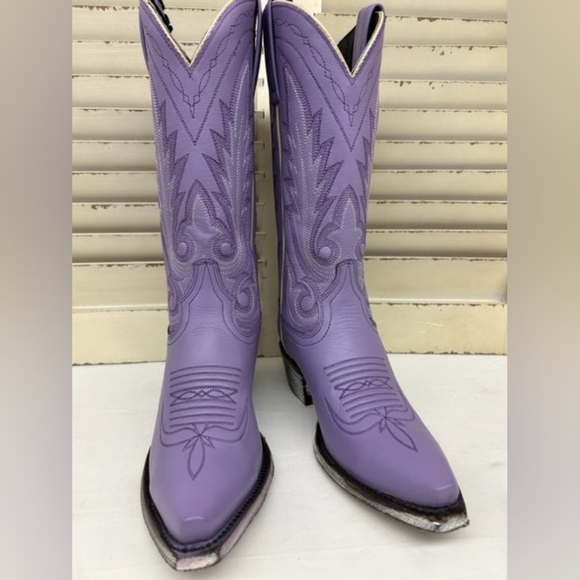 LIBERTY BLACK Lavender Leather Cowboy Boots Size 7 Caborca Silver Missouri Line - Picture 7 of 8